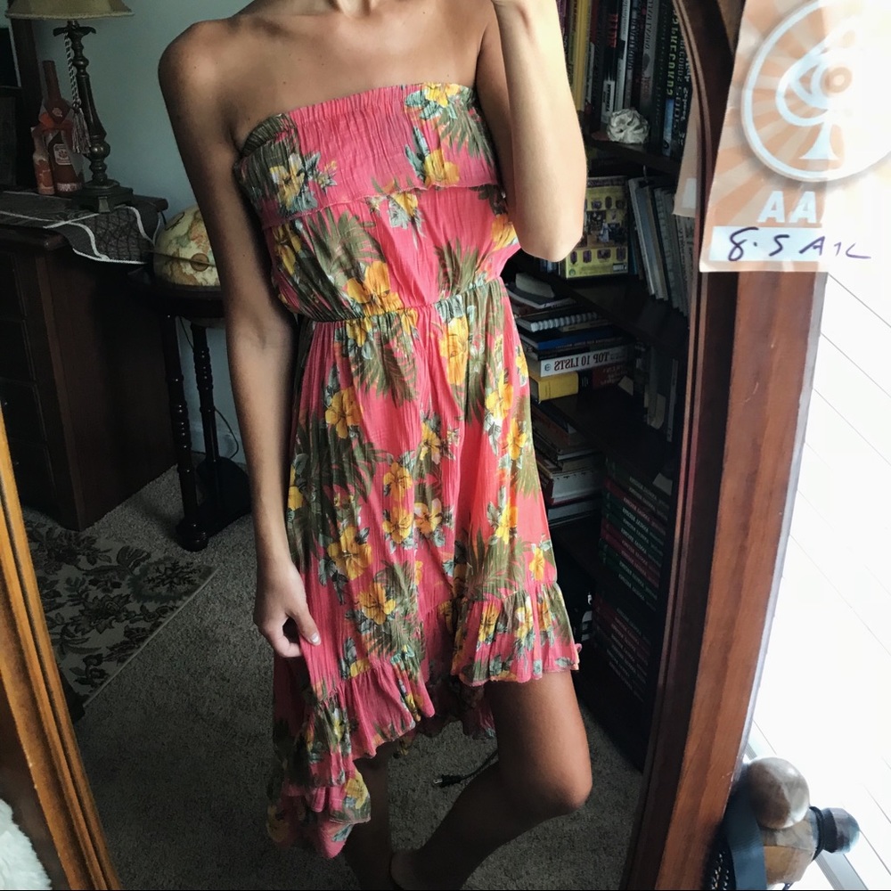 New Look High-Low Tropical Strapless Dress